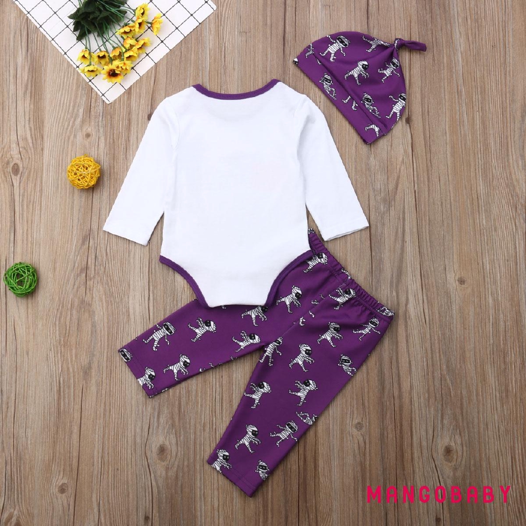 Set Áo Tay Dài + Quần Dài + Nón Hình Bí Ngô Halloween Cho Bé Trai