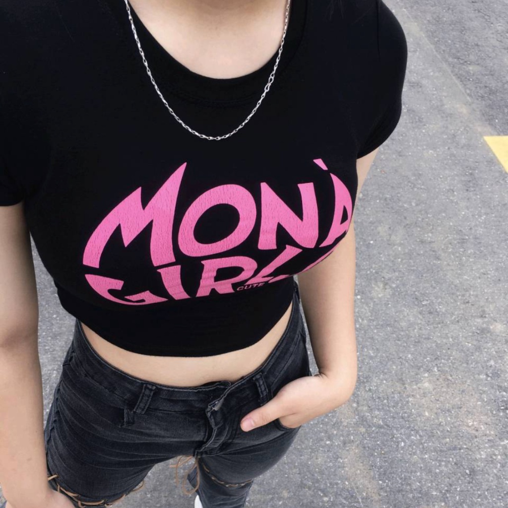 Áo croptop âu mỹ, áo croptop nữ kiểu ngắn hở bụng cá tính thun màu ĐEN in hình