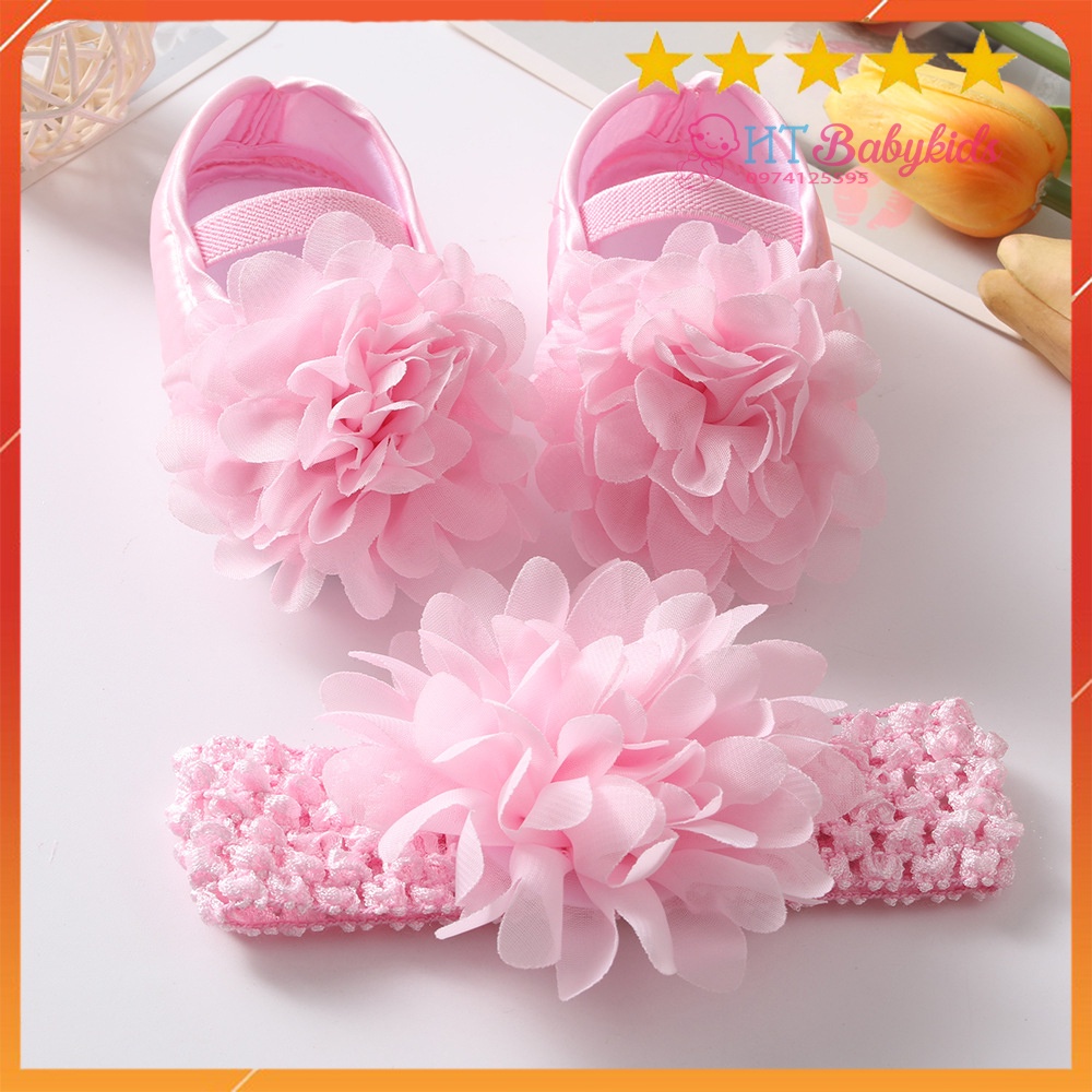 [ HÀNG LOẠI 1 ] Giày Công Chúa Đế Mềm Chống Trượt + Băng Đô Dễ Thương Thời Trang Cho Bé Gái Sơ Sinh