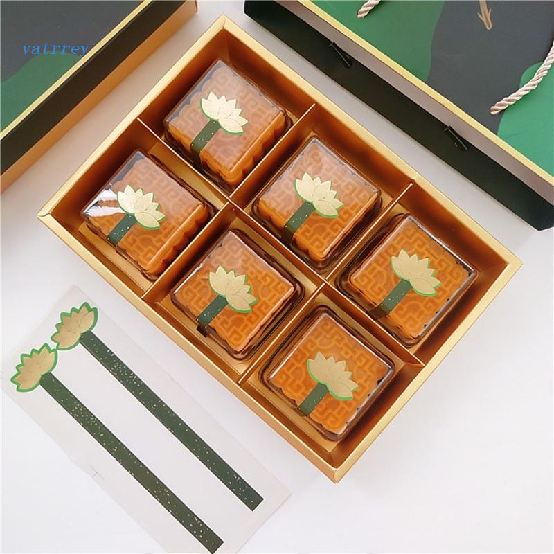 Bộ 50 Nhãn Dán Dài Họa Tiết Hoa Sen / Trứng / Lòng Đỏ Trang Trí Hộp Bánh