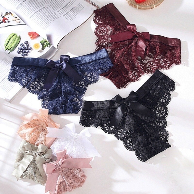 Quần Lót Lọt Khe Đính Nơ Siêu Xinh Chất Ren Mềm Mịn Sexy - QL44