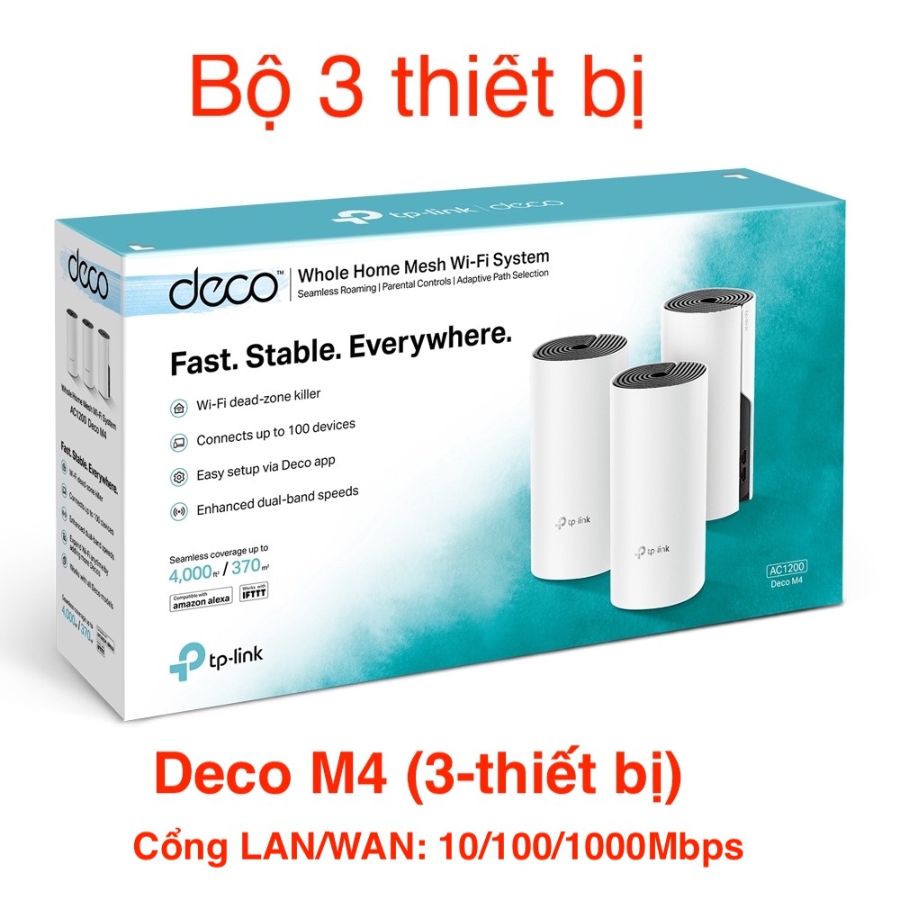 TP-Link AC1200  Hệ thống Wifi Mesh cho Gia đình cho độ phủ wifi tuyệt vời - Deco M4(3-pack)/E4(3-pack)- Hàng Chính Hãng