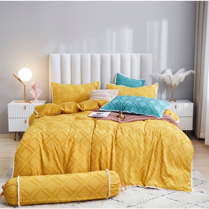 Bộ chăn ga gối vân nổi hàn quốc chất liệu cotton đũi thoáng mát thấm hút mồ hôi