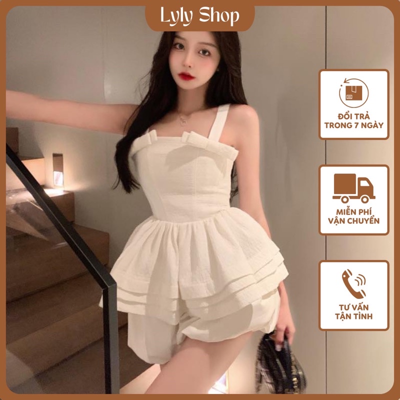 SET 2S TRẮNG PHỒNG XOÈ ĐÍNH NƠ VAI + SHORT
