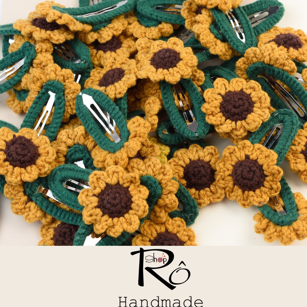 Kẹp tóc hoa hướng dương, kẹp tóc bằng len Handmade