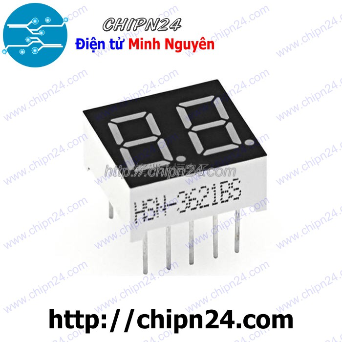 [2 CON] (F24) Led 7 Đoạn 0.36 inch 2 Số Anot chung (Sáng Đỏ)