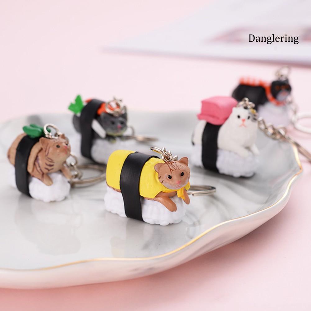 Móc chìa khóa hình sushi mèo đáng yêu