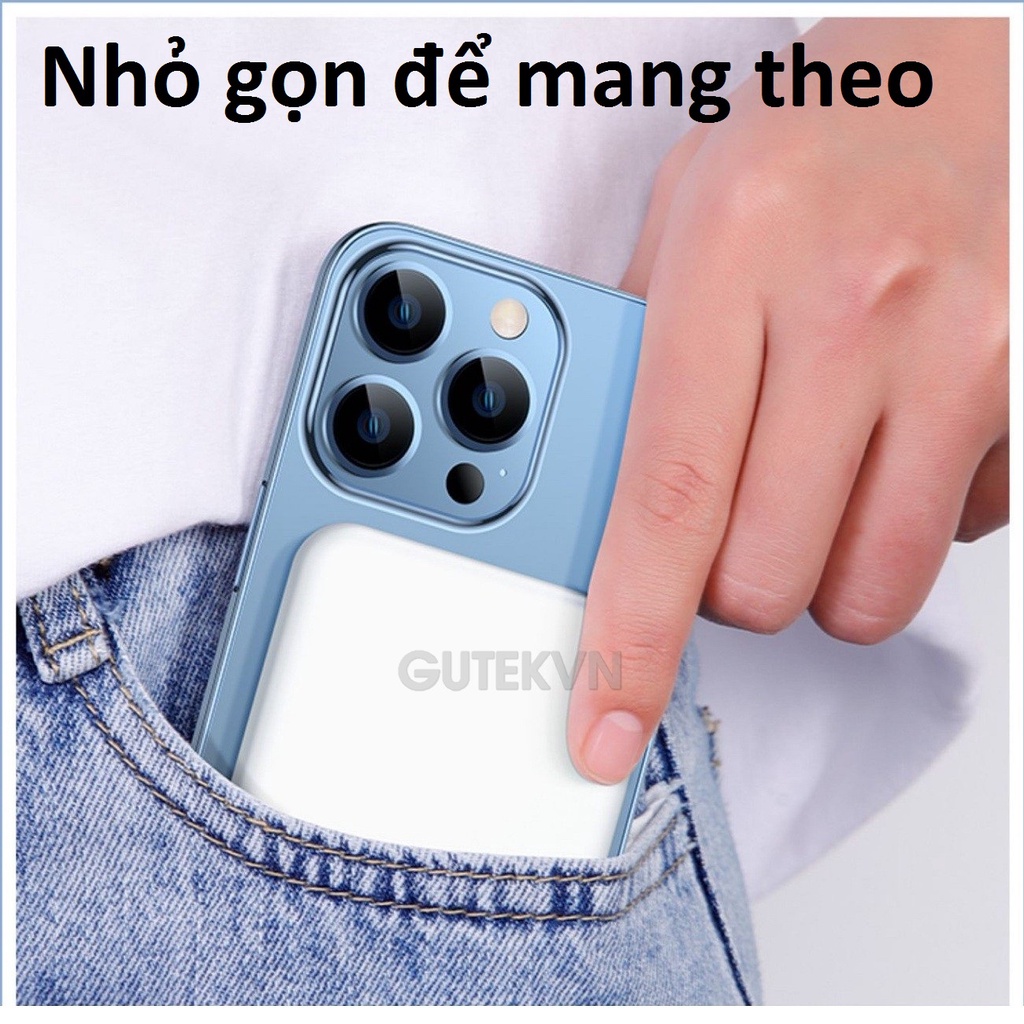 Sạc Dự Phòng Không Dây Sạc Nhanh Pin 5000mah Mini Nhỏ Gọn Cao Cấp Cho Điện Thoại – Gutek Mag1