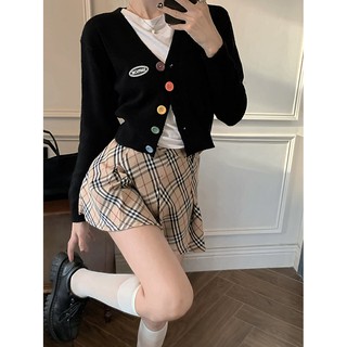 Sweet colorful buttons V-neck long-sleeved knitted cardigan