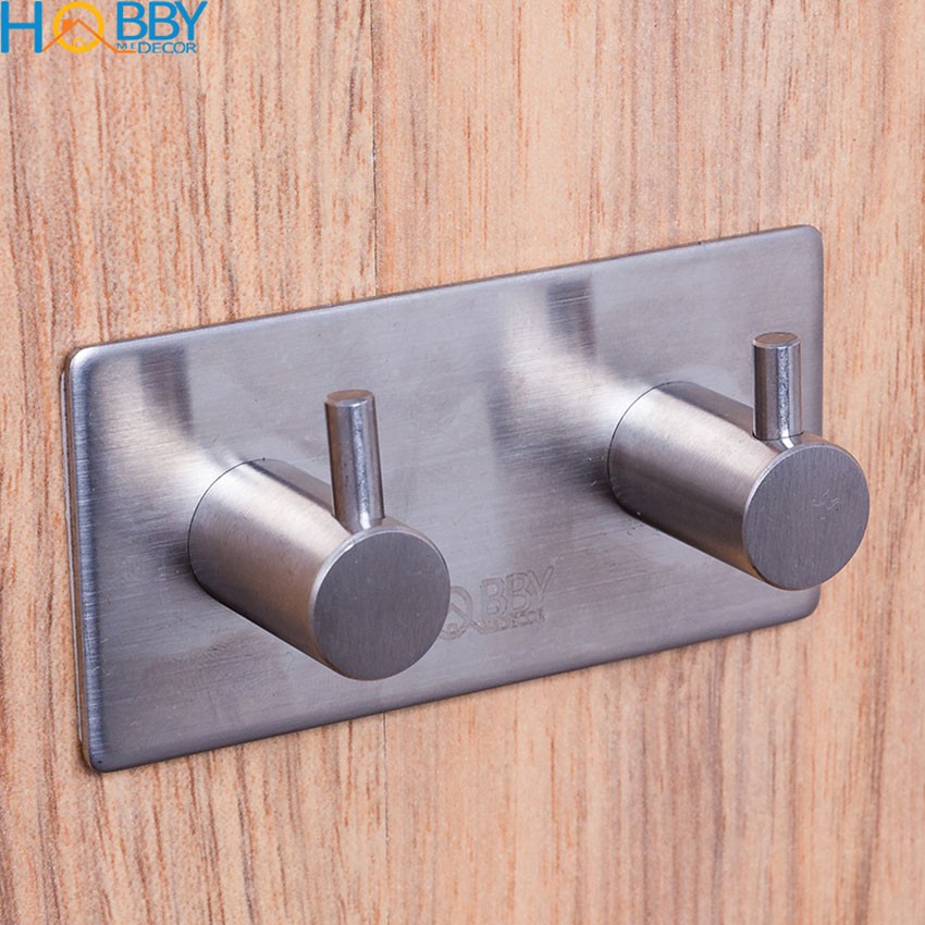 Móc treo quần áo 2 chấu HOBBY Home Decor 2TV160 - Inox 304 có sẵn keo dán siêu dính