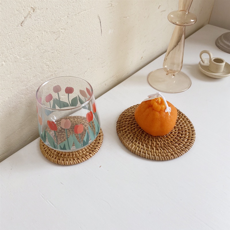 Tấm lót ly bằng mây cách nhiệt phong cách retro độc đáo