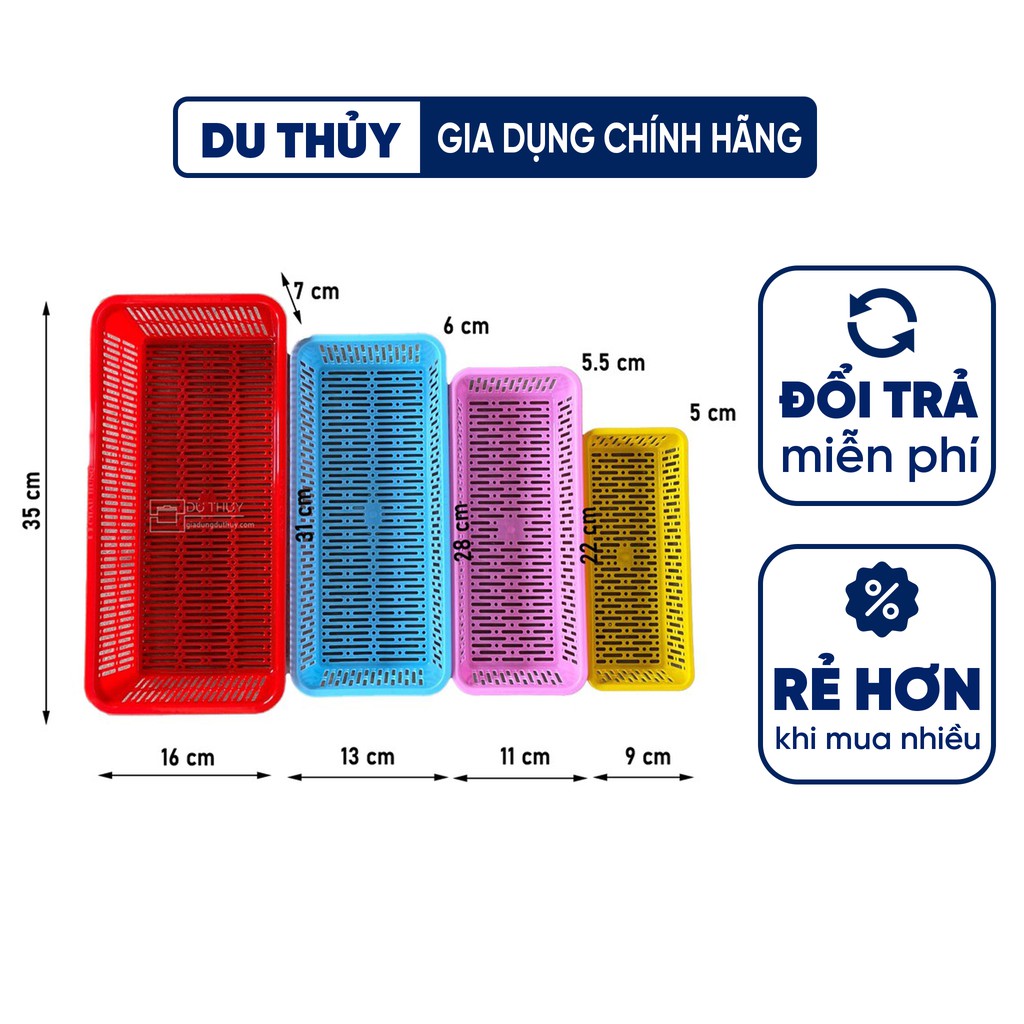 Rổ nhựa chữ nhật dài nhiều màu đựng bút viết, đựng vật dụng dài nhiều màu với 4 kích thước, nhựa pp chính phẩm, bền đẹp