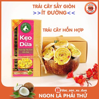 Kẹo dừa trái cây sấy giòn cuộn bánh tráng Cocofarm ít đường hộp 300g