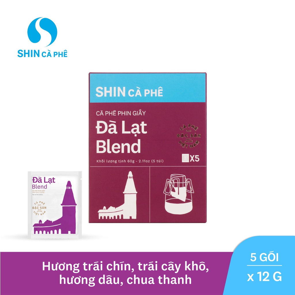 SHIN Cà Phê - Đà Lạt Blend Phin Giấy tiện lợi hộp 5 gói