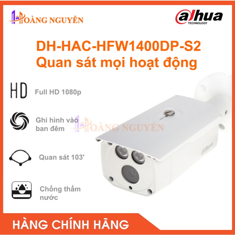 CAMERA DH-HAC-HFW1400DP-S2 4MP Trang Bị Hồng Ngoại Quan Sát 80M Công Nghệ Thông Minh, Hỗ Trợ Tự Động Bù Sáng Trong Đêm