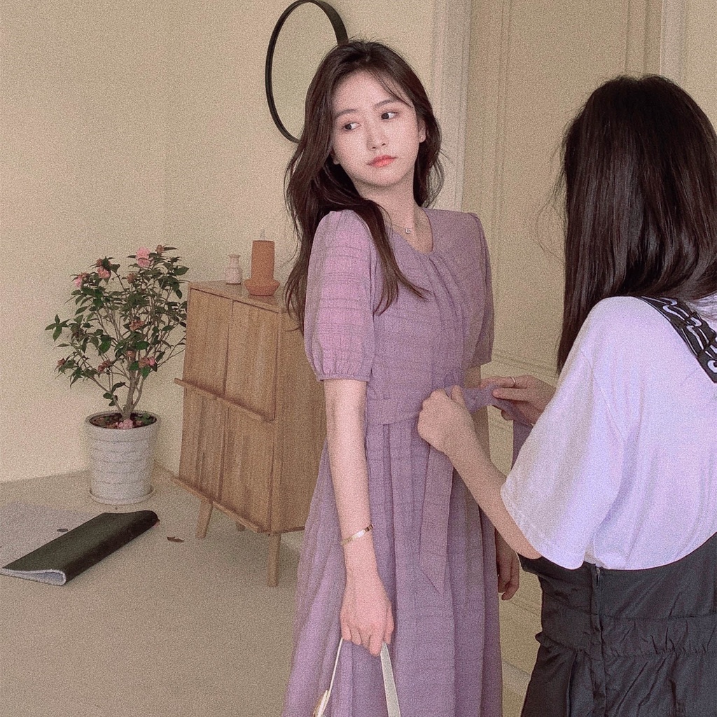 Đầm dài tay phồng phong cách Mori Pháp thời trang xuân hè 2021 retro