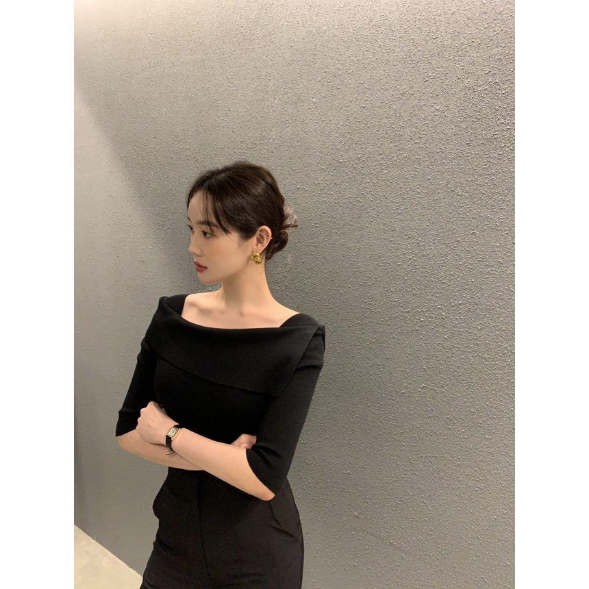 Áo Sweater Hàn Quốc Dài Tay Hở Vai Dáng Ôm Gợi Cảm 54042