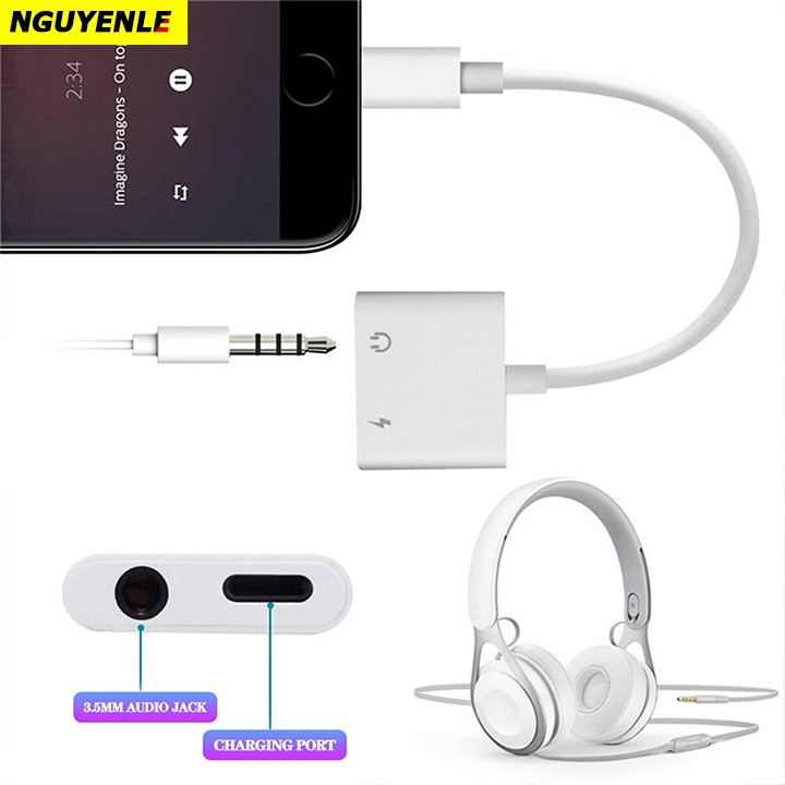 Cáp Chuyển Đổi 2 in 1 Vừa Sạc Vừa Cắm Tai Nghe cổng Lightning và Jack 3.5 dành cho iphone