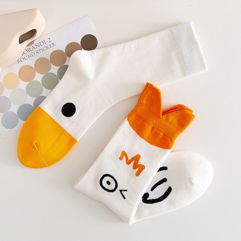 Xiangbao Vớ Cotton Cổ Vừa Họa Tiết Vịt Hoạt Hình Phong Cách Harajuku Nhật Bản Dễ Thương Cho Nữ