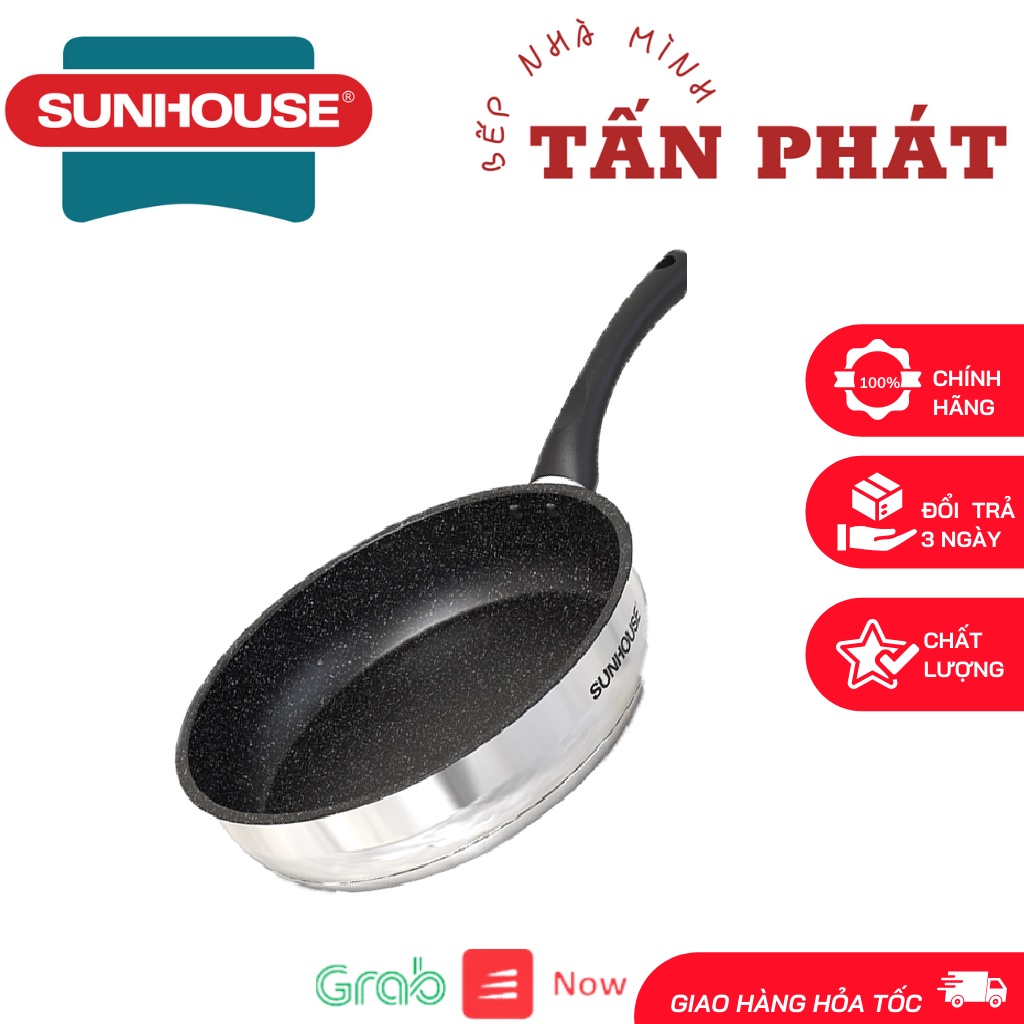 CHẢO CẠN INOX 5 ĐÁY SUNHOUSE 16-20-24-26-28CM (Dùng cho mọi loại bếp)