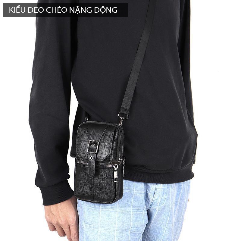 Túi đeo thắt lưng bằng da bò chống thấm nước đa năng dùng đựng điện thoại cho nam