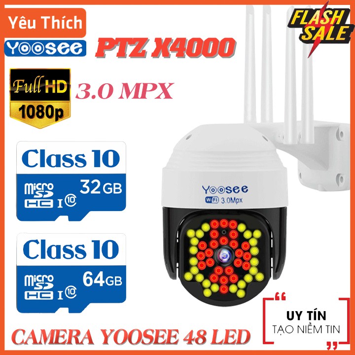 Camera Wifi Yoosee PTZ X4000 48 LED Xem Đêm Có Màu , Đàm Thoại 2 Chiều