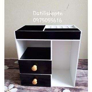Tủ mini đựng mỹ phẩm màu đen núm gỗ nhạt