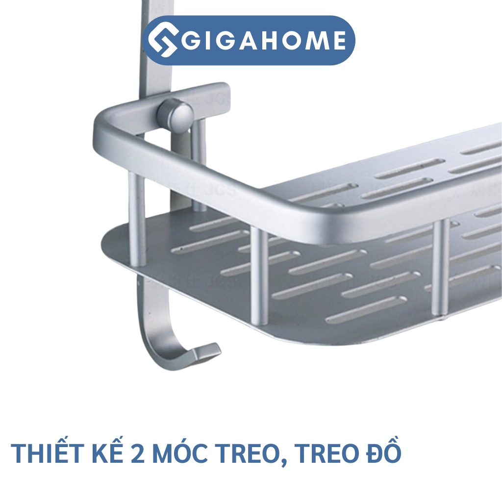 Kệ Nhà Tắm Kim Loại Hình Chữ Nhật 2 Tầng GIGAHOME Kèm 2 Móc Treo, Khoan Tường Chắc Chắn 8788