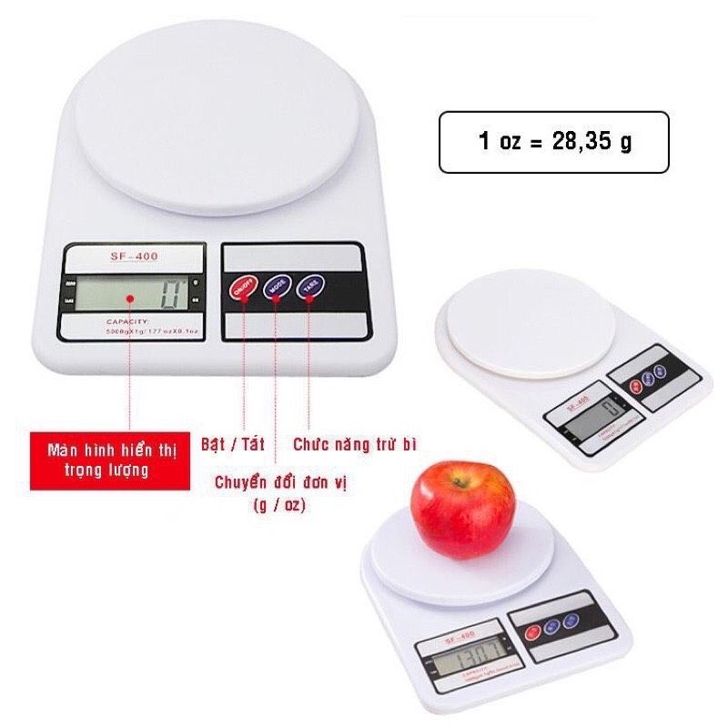 Cân Tiểu Ly Điện Tử SF400 Cỡ 10kg - Cân Nhà Bếp Sử Dụng Pin 2A