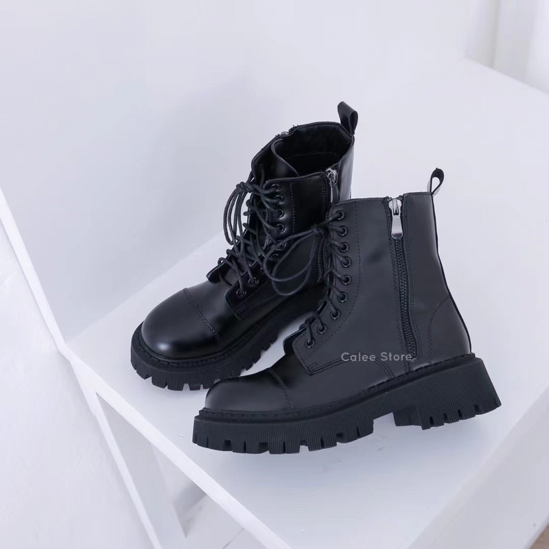 ẢNH THẬT CÓ SẴN MỚI VỀ Giày Combat Boots Bốt cổ ôm có khóa kéo da cực đẹp hàng cao cấp đế 5cm 5p fullbox hà nội