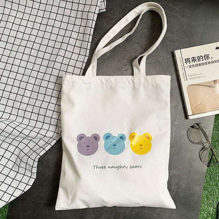 Túi Tote Vải Canvas Mềm Đẹp Đi Học Đi Chơi Cực Hot Hoạ Tiết Cún Con, Thời Trang Hàn Quốc