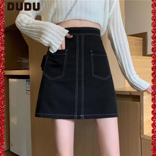 Chân Váy Chữ A Chỉ Viền Nổi Đen Trơn CV04
