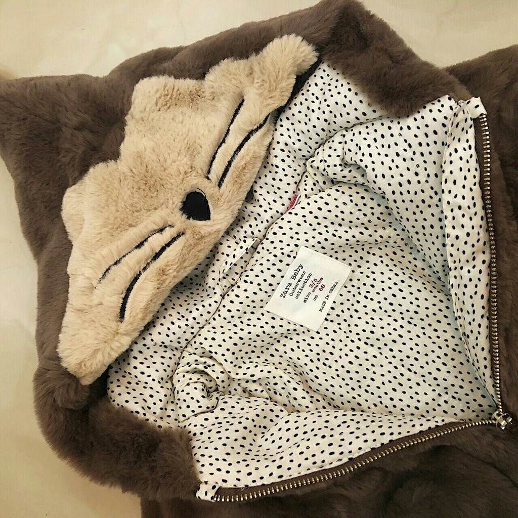 Áo khoác lông thỏ mịn màu nâu dành cho bé gái 5 - 9 kg