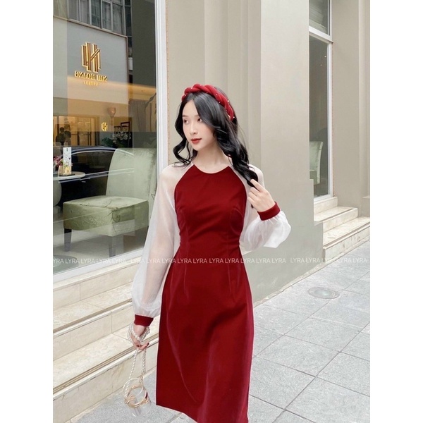 Áo dài xuân 2022 màu đỏ đô Freesize 46-53kg chất lượng cao
