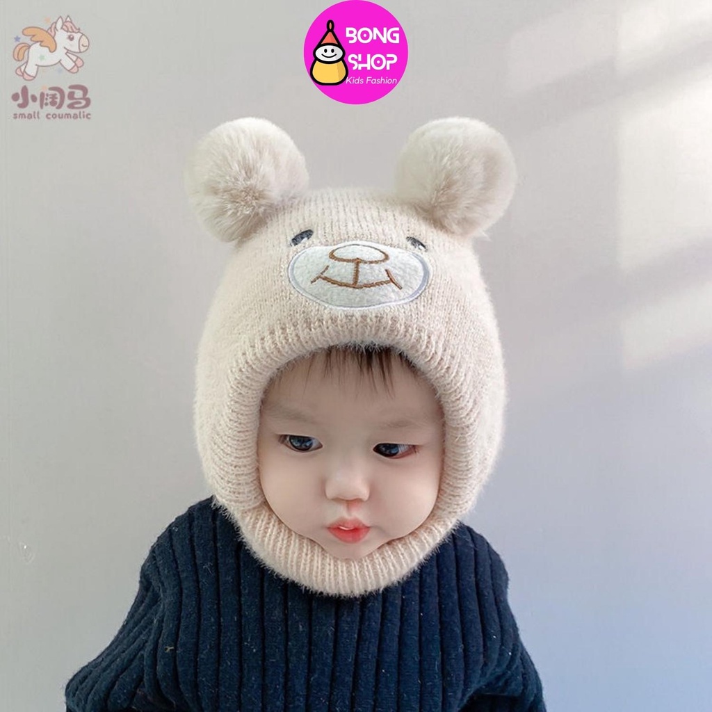 Mũ len 2 quả bông dày dặn ấm áp và dễ thương cho bé