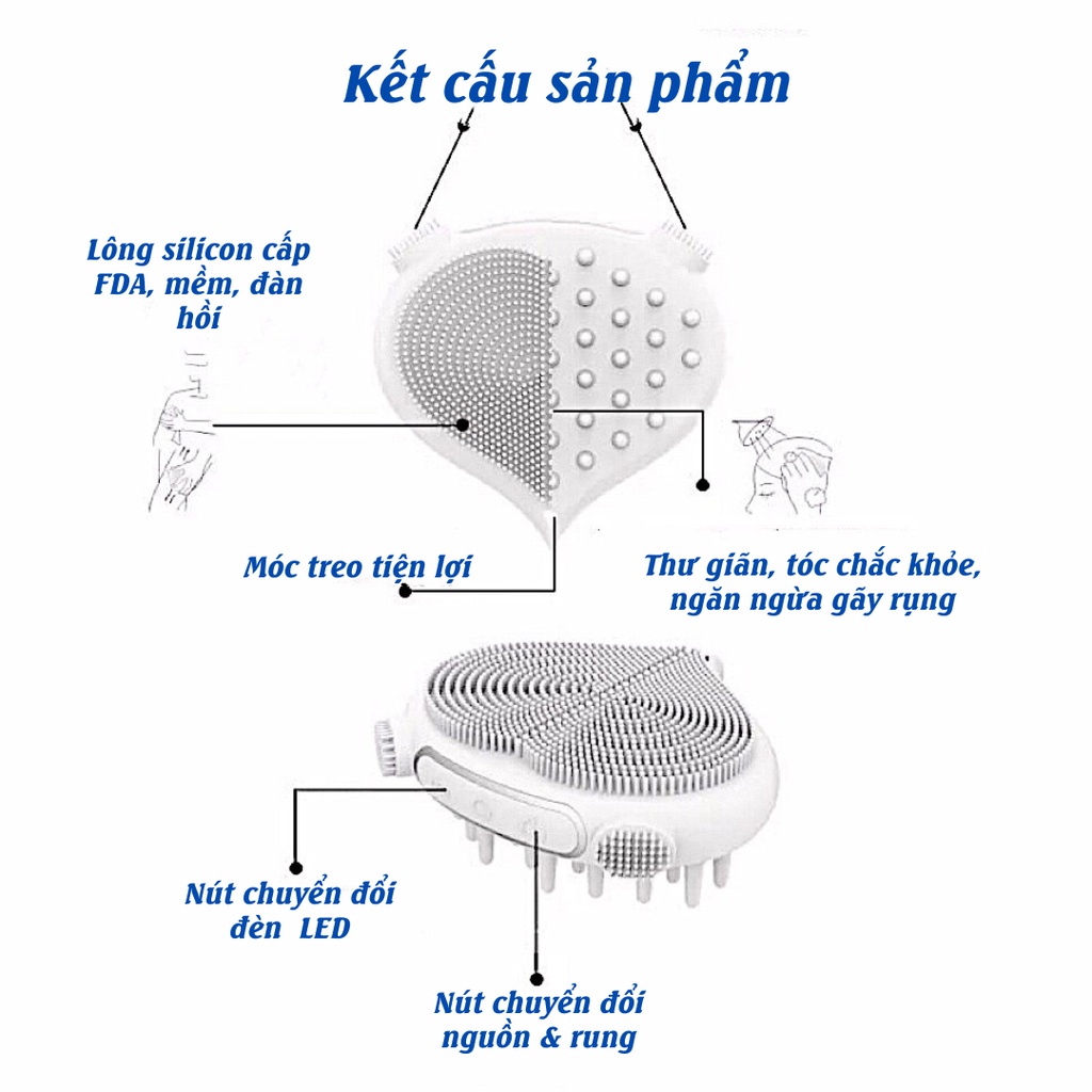 Máy rửa mặt kết hợp lược gội massage đầu MIANZ - BH 6 tháng