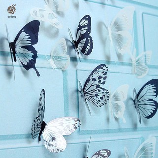 Set 18 sticker dán tường hình con bướm 3D màu đen trắng dùng trang trí phòng