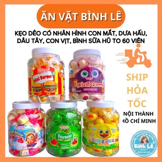 Kẹo dẻo có nhân hình con mắt, con vịt, dưa hấu, dâu tây, bình sữa siêu thơm ngon hộp 60 viên - Ăn vặt Sài Gòn