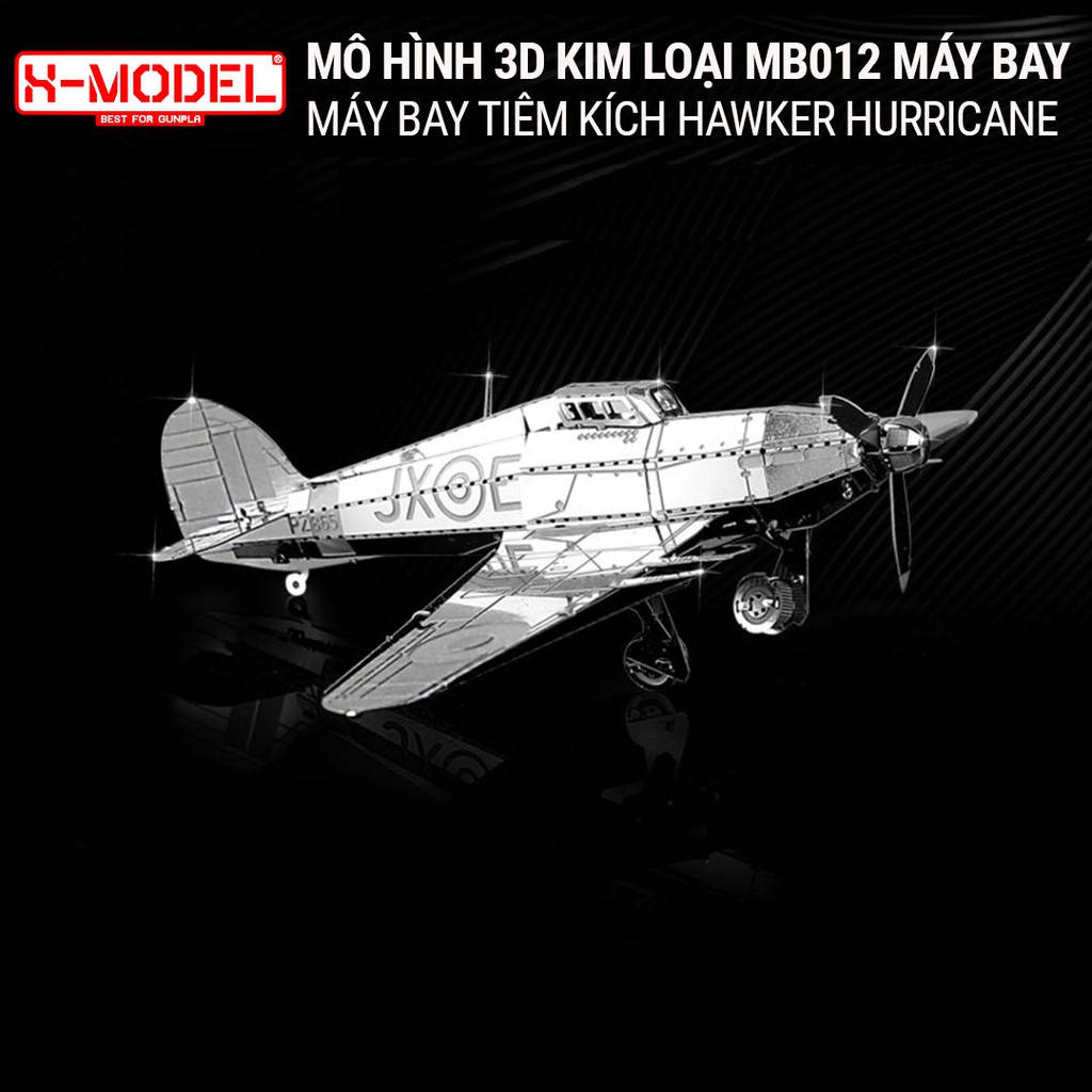 Mô Hình Lắp Ghép 3D Kim Loại MB012 thép không rỉ, Tự Ráp Máy Bay Tiêm Kích Hawker Hurricane Hoàng Gia Anh