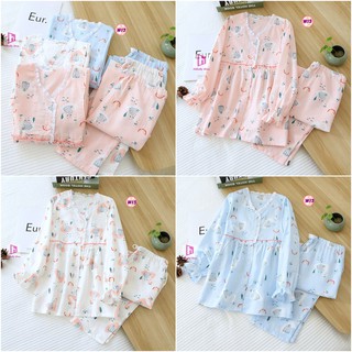 Pijama Bầu Sau Sinh (Vải Xô nhật) Mặc hè cực mát M68