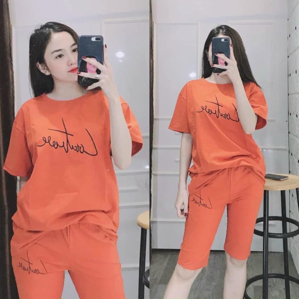 (Khai trương bán giá vốn) {Có bigsize tới 85kg} Đồ bộ nữ, set bộ đồ lửng mặc nhà thêu chữ chất vải cotton co giãn 😍 '