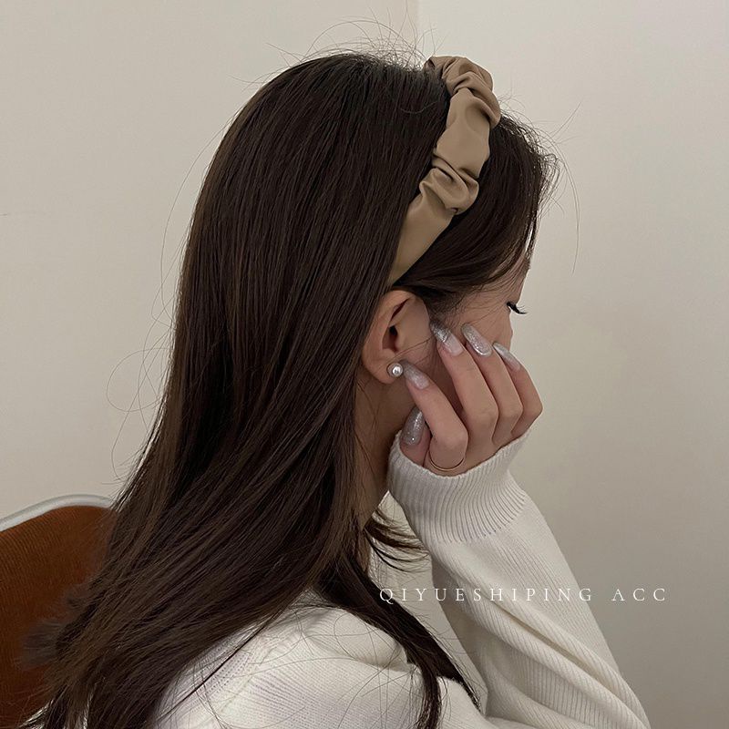 Băng Đô Cài Tóc Bằng Da PU Màu Nâu Cà Phê Thời Trang Cho Nữ