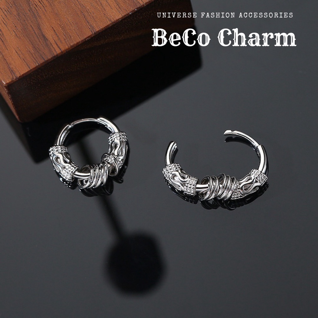 Khuyên Tai Hipster 2 Nam Nữ Unisex Tròn không cần xỏ GIÁ 1 CHIẾC Bạc Đen Đơn Giản Đẹp Nhỏ Xinh HT Orn Earring BeCo Charm