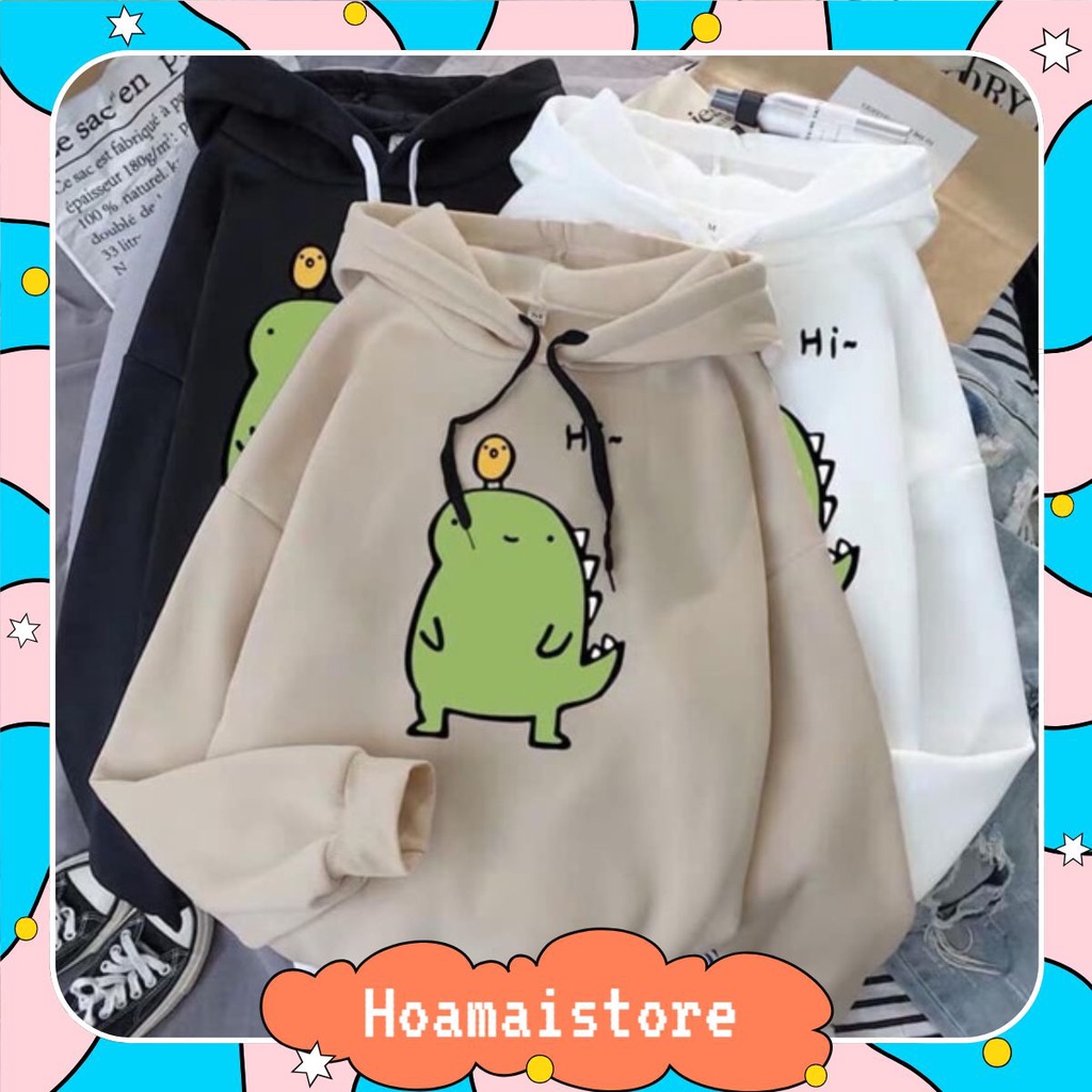 Áo hoodie in hình khủng long Hi oversize 40-65kg  - (AHD052)
