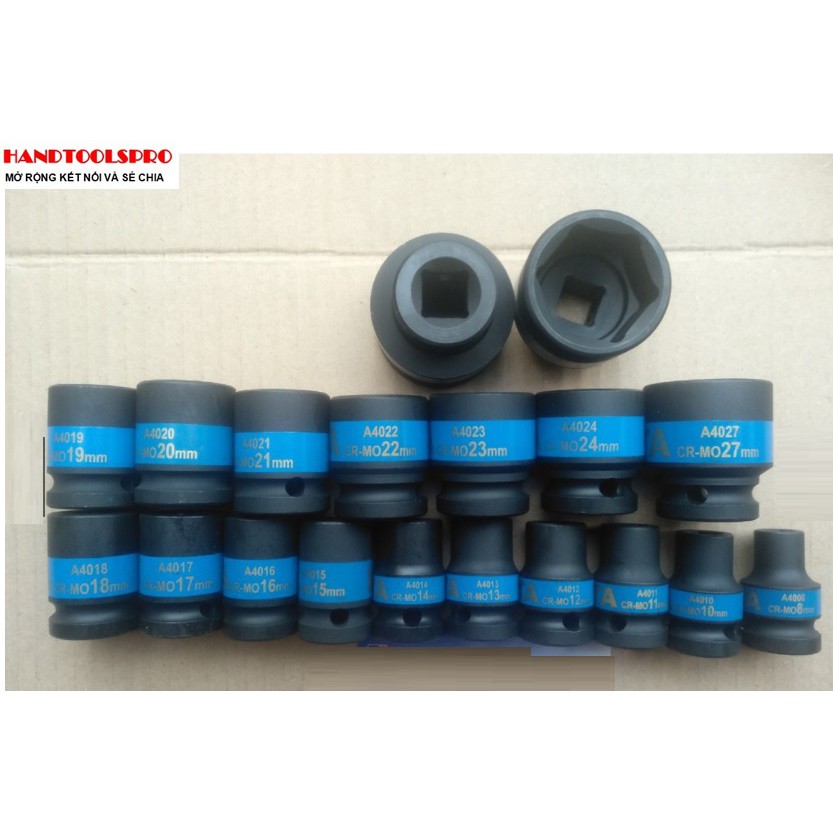 Đầu tuýp (khẩu) đen 1/2" ngắn lục giác đủ size 8mm ==> 32mm LICOTA A4032 thép CR-MO (SCM440)
