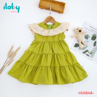 [25.6 GIẢM 40K ĐƠN 299K] Váy cho bé gái ILABY ba tầng phối bèo chất liệu thô cotton thoáng mát [10IG08480222]