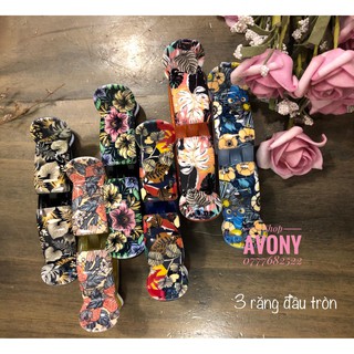Kẹp tóc càng cua 3 răng tròn in hoa Honey - Bấu tóc, cào tóc