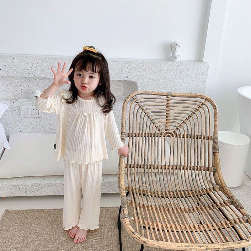 Set bộ thun tăm bèo mặc nhà bé gái thu đông vải thoải mái