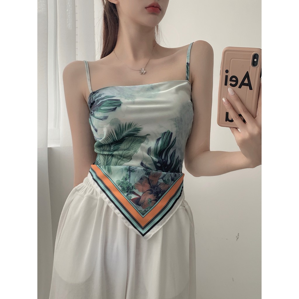 [HÀNG CÓ SẴN] Áo yếm lụa 2 dây họa tiết lá cây hàng Quảng Châu | BigBuy360 - bigbuy360.vn