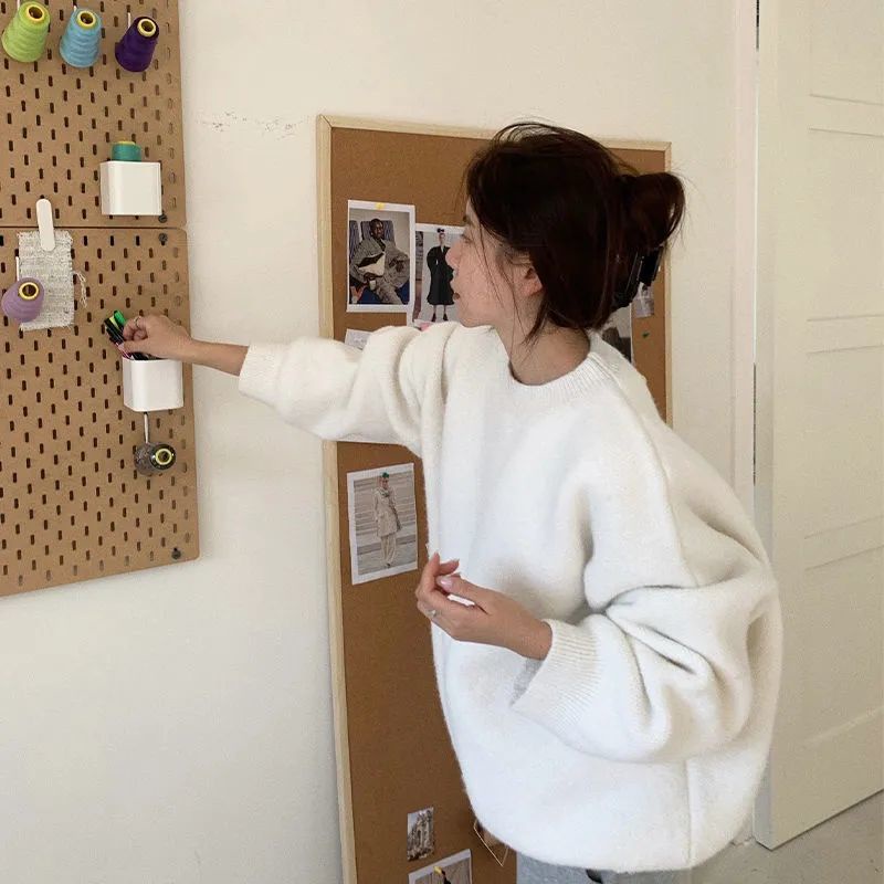 Áo Sweater Dệt Kim Chui Đầu Dáng Rộng Dày Dặn Màu Xám Phong Cách Hàn Quốc Thời Trang Mùa Đông Cho Nữ